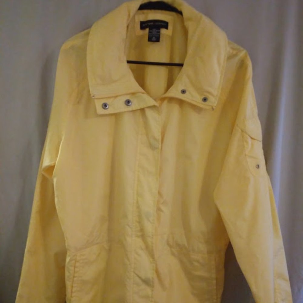 New York & Company Yellow Silk Hooded Utility Jacket